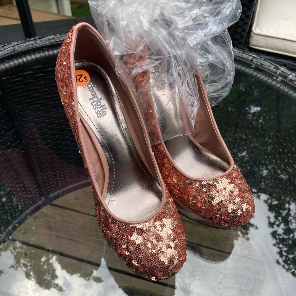 Women’s Charlotte Russe Stylish Pink Sequin Heels Size 8